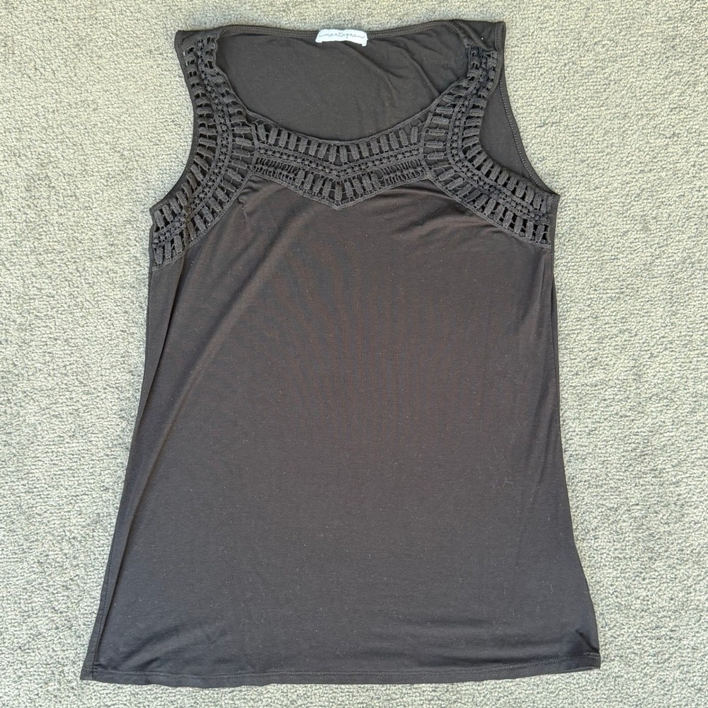 Montagne Black Crochet Lace Yoke Tank Top Sleeveless Rayon Blend L2117-MDL M